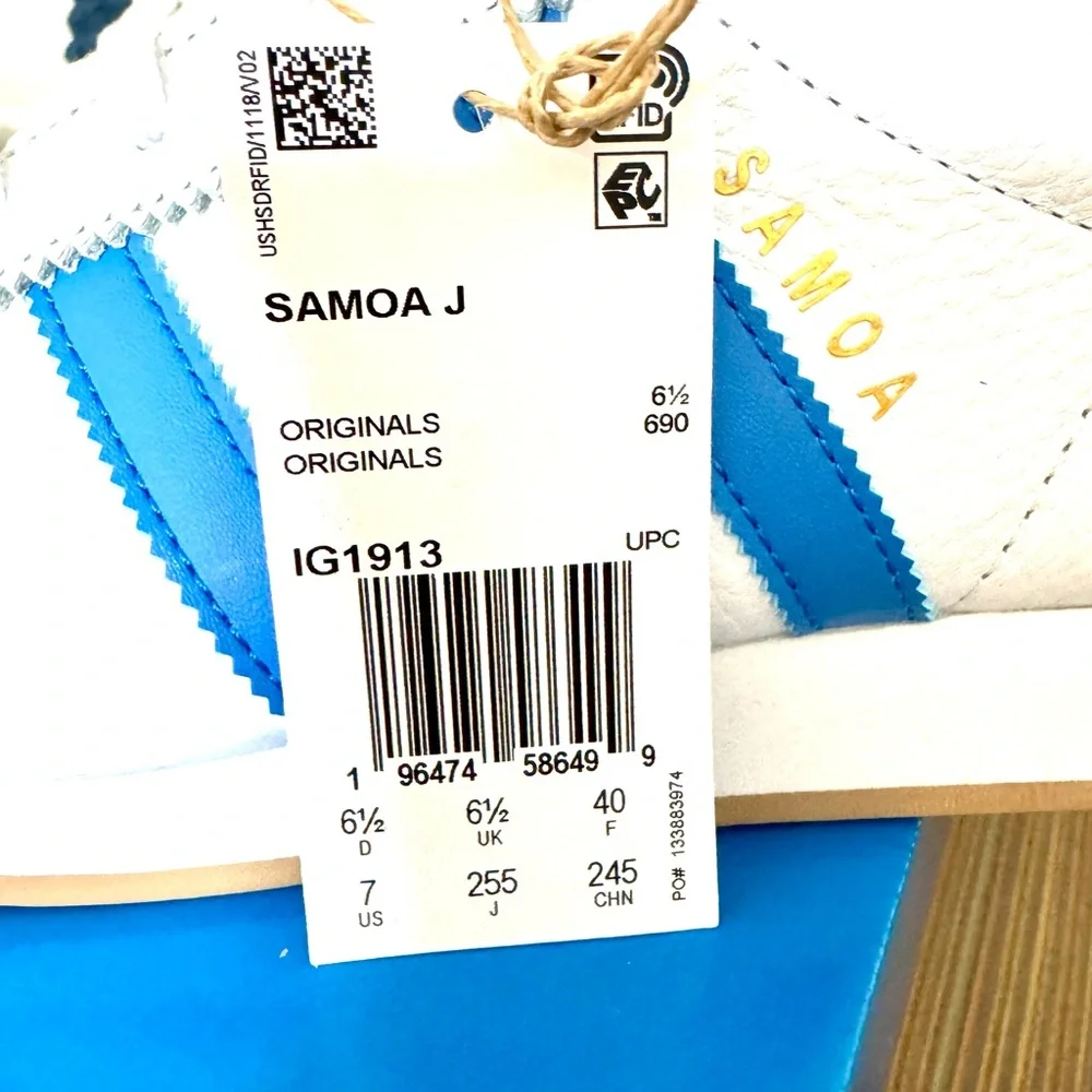 💙NWT Adidas Originals Samoa J White Blue Gum Shoes IG1913 Youth Unisex💙 - Picture 4 of 5